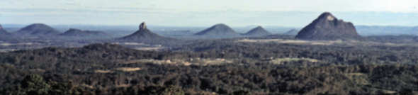 Part of the Glass House Mountains district looking South-West from the Western summit of Mount Coochin